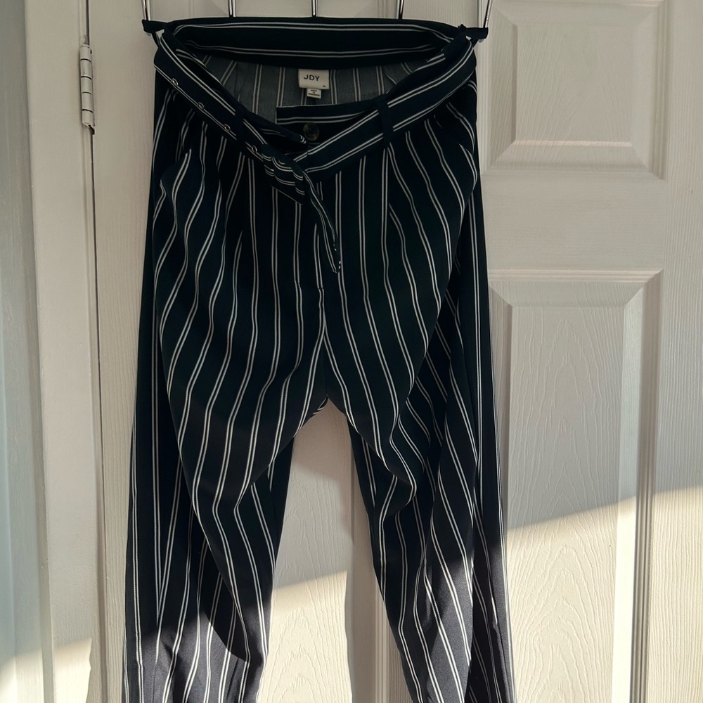 Black and white striped classic pants